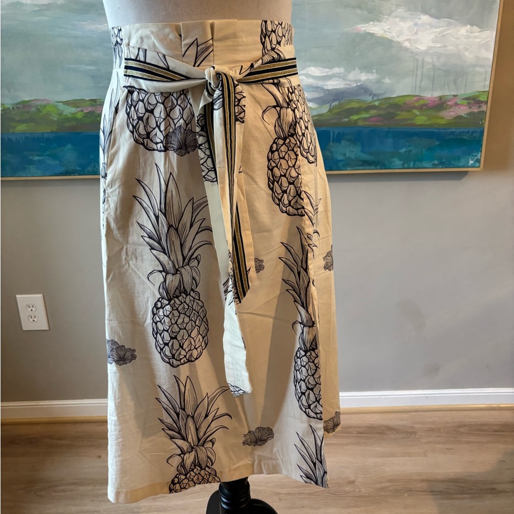 Pineapple Print Midi Skirt with Tie Waist Vilagallo size 46EU 12 US lined